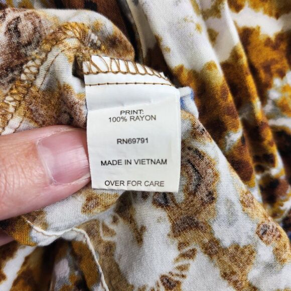 Fig Flower Top Womens 2X Brown Blue Striped Tie Dye Pintuck Rayon Boho Peasant - Picture 9 of 14